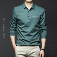秋季男士翻领长袖t恤丝光棉纯棉打底polo衫商务休闲男装秋装上衣
