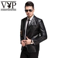 新款皮衣中年男士西装领pu皮衣男皮夹克西服薄款