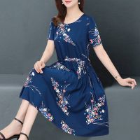 中老年女装夏装棉绸连衣裙中长款中年妈妈装短袖绵绸大码碎花裙子