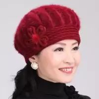 冬天老人帽子兔毛混纺老太太帽子女士加绒加厚冬季保暖针织妈妈帽