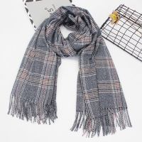 幂幂同款围巾 秋冬季保暖羊毛混纺长款双面格纹围脖女 wj001