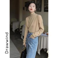 画风半高领针织衫新款女生初秋叠穿气质长袖内搭打底毛衣