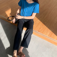 裤子烟管高腰直筒长裤女2020年新款秋季黑色显瘦宽松小个子牛仔裤