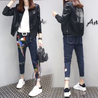 2020春秋韩版印花梦露网纱拼宽松短款时尚皮衣女水洗pu皮夹克外套