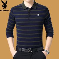 男士长袖t恤中年翻领条纹polo打底衫宽松大码爸爸男装春