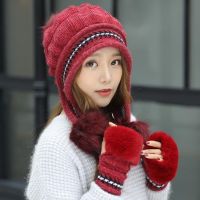 护耳针织毛线帽子女冬季时尚韩版潮百搭加厚保暖手套冬天学生冬帽