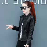 皮衣女短款外套女新款宽松立领pu皮衣百搭皮夹克