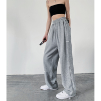 灰色运动裤女长裤子春秋韩版高腰束脚裤宽松阔腿直筒裤休闲裤卫裤