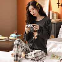 纯棉睡衣女春秋款长袖甜美清新秋冬宽松大码学生两件套家居服秋季