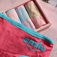 5条礼盒纯棉少女内裤smile笑脸卡通字幕可爱三角内裤彩色中腰大码