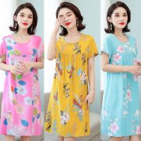 棉绸睡裙女夏中老年睡衣人造棉连衣裙中长款宽松大码家居服妈妈装