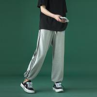 灰色运动裤子女春秋薄款休闲宽松束脚垂感高腰显瘦ins潮直筒阔腿