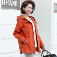 妈妈装春秋外套夹克时尚连帽上衣宽松风衣中老年女装春秋大码外套