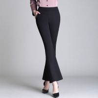 黑色微喇叭裤女春夏大码弹力显瘦女士休闲直筒坠感西装高腰九分裤