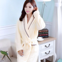 家居服睡袍睡衣女秋冬季加厚法兰绒长袖浴袍男珊瑚绒浴衣情侣系带