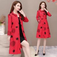 大码印花长袖风衣女2019韩版秋冬新款收腰显瘦宽松大衣中长款外套