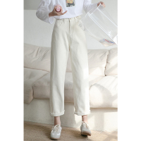 高腰显瘦日系古着感盐系裤子女2020新款春秋季白色宽松直筒牛仔裤