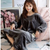 性感睡衣女秋冬季珊瑚绒加厚保暖长款睡裙女冬天法兰绒长袖家居服
