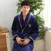 睡袍男加厚珊瑚绒睡衣春秋季法兰绒浴袍冬天长款浴衣保暖绒家居服