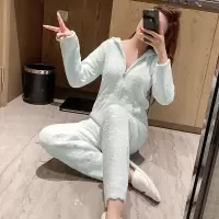 9062毛线针织软绵绵睡衣女冬季加厚半边绒毛绒家居服可外穿17026