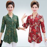 中老年女装春装大码中袖t恤中长款夏装衬衫妈妈装夏季打底衫上衣