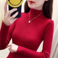 加绒加厚半高领毛衣打底衫女长袖秋冬新款套头修身紧身针织衫女