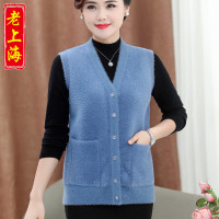 妈妈装秋冬马甲纯色貂绒针织衫开衫奶奶春秋厚背心中老年女装马夹