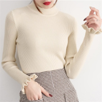 半高领毛衣打底衫女士内搭秋冬新款学院短款加厚紧身木耳边针织衫