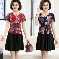 妈妈装夏季夏天连衣裙中老年女装套装夏外套假两件套大码春秋时尚