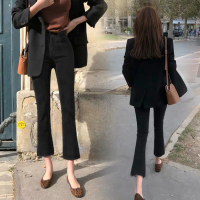 黑色微喇叭牛仔裤女2020秋冬高腰显瘦九分小个子加绒八分直筒裤女