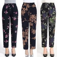 棉绸中老年女裤夏高腰九分民族风妈妈装直筒裤松紧腰休闲裤花裤子