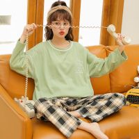 高档棉睡衣秋女春秋季套装学生ins长袖韩版可爱宽松大码家居服