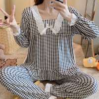 秋季新款家居服睡衣女长袖坑条可爱公主风套装