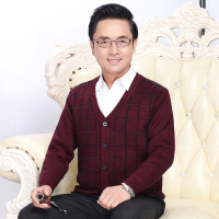 秋冬中老年爸爸开衫毛衣加绒加厚爷爷保暖针织外套