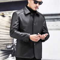 秋冬季海宁真皮皮衣男皮夹克中年大码休闲绵羊皮皮外套翻领爸爸装