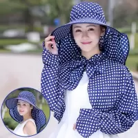 三件套遮阳帽女骑车太阳帽带面纱遮阳防晒帽女遮脸可折叠帽子