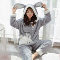 秋冬季法兰绒女士睡衣学生韩版加厚珊瑚绒冬天可爱毛绒家居服套装