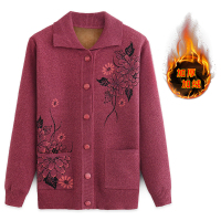 中老年妈妈女装60岁秋冬老年人加绒羊毛衣开衫针织老奶奶春秋装女