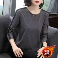 加绒/不加绒长袖t恤女2019新款秋冬大码女装韩版宽松遮肚打底衫女