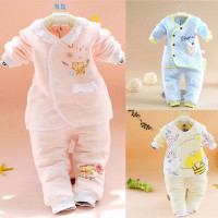 秋冬女宝宝保暖内衣套装3-9月春秋男婴儿童装纯棉6新生儿加棉衣服