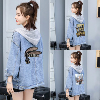 牛仔外套女秋装2020新款韩版初中高中学生宽松刺绣连帽夹克上衣服