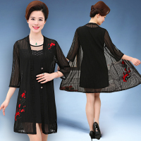 中老年女装夏季防晒服两件套妈妈装外搭披风40-50岁中长款连衣裙