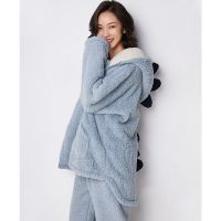 珊瑚绒恐龙睡衣女秋冬季羊羔绒春秋家居服冬天加厚可外穿