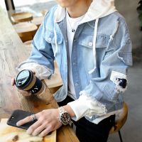 ins春秋季破洞牛仔外套男宽松韩版休闲百搭学生夹克网红褂子衣服