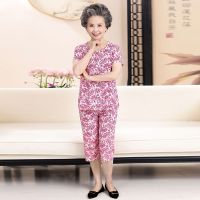 中老年人女装套装奶奶装夏季短袖t恤两件套上衣妈妈装老人夏装女