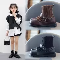 女童靴子英伦风靴子儿童袜子靴女时尚女孩弹力袜靴春秋单靴短靴