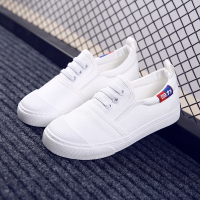 童鞋童布鞋春秋女童鞋子儿童帆布鞋一脚蹬休闲鞋运动小白鞋