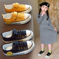 女童帆布鞋2020春秋季新款韩版时尚网红笑脸童鞋透气儿童小白鞋潮