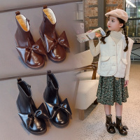 女童短靴2020秋冬季英伦风马丁靴二加绒皮靴蝴蝶结公主靴子靴