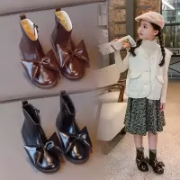 女童短靴2020秋冬季英伦风马丁靴二加绒皮靴蝴蝶结公主靴子靴